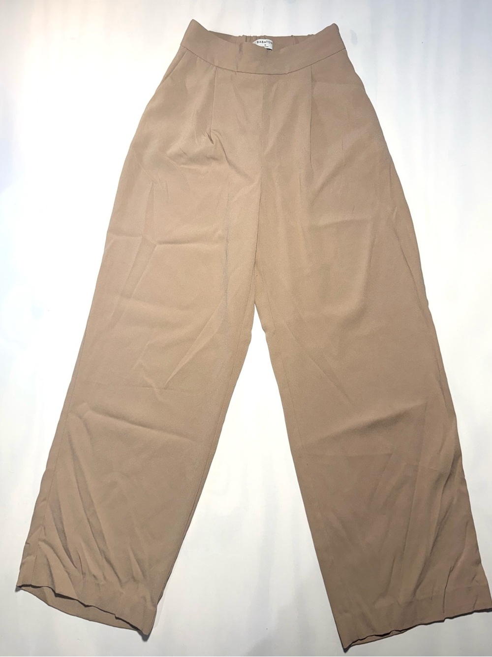 Babaton Aritzia Tan Wide Leg Work Pants High Rise Pull On Side Zip Size 0